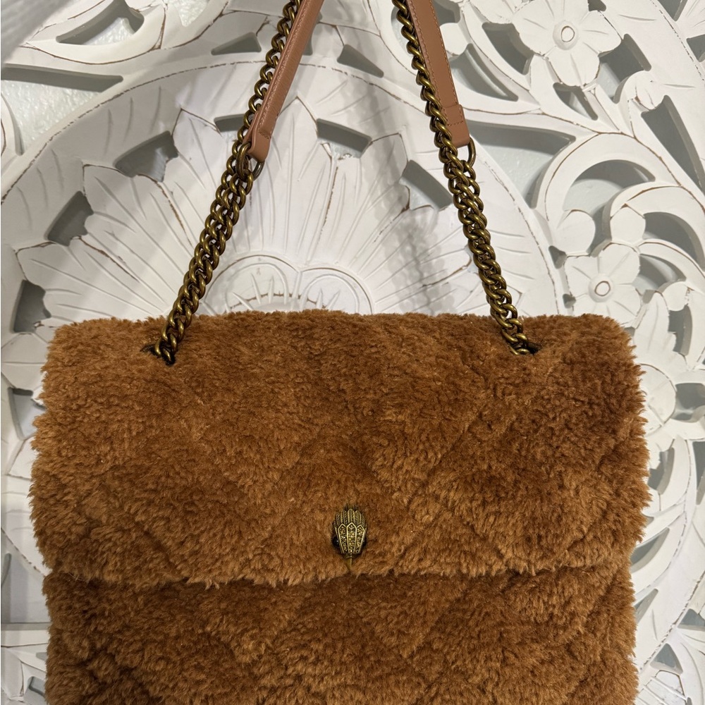 Kurt Geiger Brown Quilted Faux Fur Crossbody Shoulder Bag